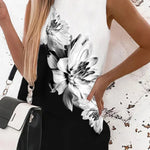 Loose Sleeveless Flower Print Round-Neck Mini Dresses