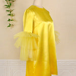 Half Sleeves Loose Shiny Solid Color Split-Joint Tulle Round-Neck Mini Dresses