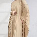 Batwing Sleeves Loose Pleated Solid Color Maxi Dresses