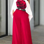 Long Sleeves Loose Asymmetric Elasticity Flower Print One-Shoulder Blouses&Shirts Tops