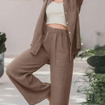 Casual Loose Solid Color Shirt Pants Set