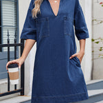 A-line Loose Pockets Solid Color Lapel Mini Dresses