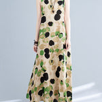 Loose Sleeveless Printed Split-Joint Round-Neck Maxi Dresses
