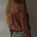 Vintage Rose Pattern Brown Button-Down Shirt