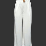 High Waisted Loose Buttoned Pleated Solid Color Pants Trousers