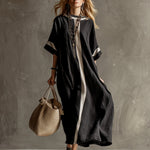 Stylish Urban Patchwork Black Cotton And Linen Short-sleeved Maxi Dress