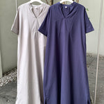 Loose Short Sleeves Solid Color V-Neck Maxi Dresses