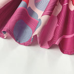 Batwing Sleeves Loose Flower Print Pleated Split-Joint Round-Neck Maxi Dresses