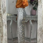 Glitzy Glamour Sequin High Rise Elastic Waist Wide Leg Pants