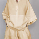 Long Sleeves Loose Solid Color Zipper V-Neck Shirts Tops