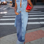 Column Loose Buttoned Solid Color Zipper Jean Pants Bottoms Trousers