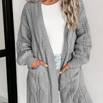 Ribbed Trim Hollow Knit Side Slits Cardigan