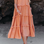 COTTON BLEND POCKETED TIERED MIDI DRESS