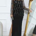 Loose Split-Side Midi Dress + Gauze See-Through Sequined Top Two Pieces Midi Dress