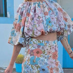 Holiday Floral Print Top & Skirt Two-Piece Set