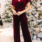 Solid color velvet sexy casual lace-up jumpsuit