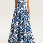 Margovil Strapless Back Lace-up Print Maxi Party Dress