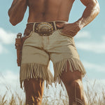 Men's Summer Western Denim Style Fringe Shorts