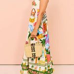 Margovil Spaghetti Strap Tropic Print Swing Maxi Vacation Dress