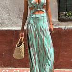 Margovil V Neck Sleeveless Cut Out Waist Side Slit Tie Dye Maxi Dress