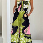 Margovil Tie Front Cut Out Wide Leg Printed Cami Jumpsuit