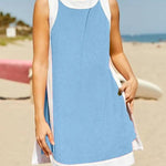 Women's Color Block Sleeveless Side Slit Tops and Matching Shorts Two Piece Set