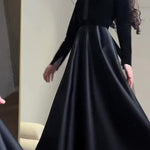 A-Line Long Sleeves Pleated Split-Joint Zipper Mock Neck Maxi Dresses
