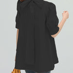 Casual Loose Bow-Embellished Solid Color Blouse