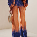 High Waisted Loose Contrast Color Gradient Split-Joint Tie-Dyed Pants Trousers