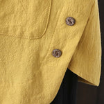 Women'S Solid Color Cotton And Linen Round Neck Button Short Sleeve Irregular Slit At Hem Button Blouse