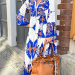 Gracie Paisley Print Button Up Bell Sleeve A-line Maxi Dress