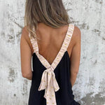 Unique Two-Color Patchwork Open Back Loose Pocket Jumpsuit