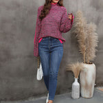 Casual Long Sleeves Loose Contrast Color Half Turtleneck Sweater Tops