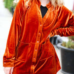 Rust Velvet Button Down Tunic Top
