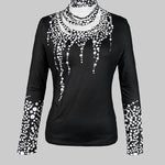 Long Sleeves Skinny Printed High-Neck T-Shirts Tops