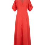 A-Line High Waisted Pleated Solid Color V-Neck Maxi Dresses Shirt Dress