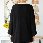 Black Bishop Sleeve Colorblock Open Front Cardigan Sweater