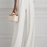 High Waisted Straight Leg Pleated Solid Color Split-Joint Pants Trousers