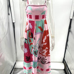 High Waisted Sleeveless Pleated Printed Split-Joint Collarless Midi Dresses Slip Dress