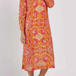 Stand Collar Printed Midi Dress
