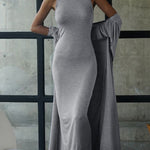 Long Sleeves Solid Color Round-Neck Inner Dress + Bodycon Outerwear Two Pieces Set