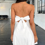 A-Line Loose Backless Pleated Solid Color Split-Joint Tied Tube Mini Dresses