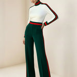Loose Wide Leg Contrast Color Pockets Split-Joint Striped Pants