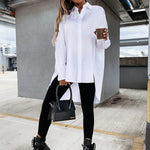 Urban Long Sleeves High-Low Solid Color Lapel Collar Blouses