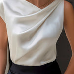 Asymmetric Draped Satin Sleeveless Top Blouse