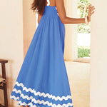 A-line High Waisted Contrast Color Zipper Square-neck Maxi Dresses Midi Dresses