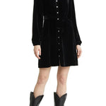 Solid Color Velvet Long-sleeved V-neck Lace-up Mini Dress