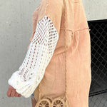 CHARCOAL GREEN CROCHET SLEEVE BUTTON UP