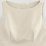 A-Line Loose Pleated Solid Color Split-Joint Zipper Round-Neck Mini Dresses