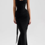 Margovil Ruched Strapless Corset and Bodycon Maxi Skirt Set with Scarf